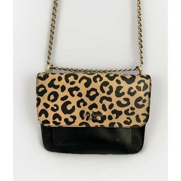 Kate Spade Leopard Print Leather Remi Flap Chain Crossbody Shoulder Bag Black - Picture 3 of 16